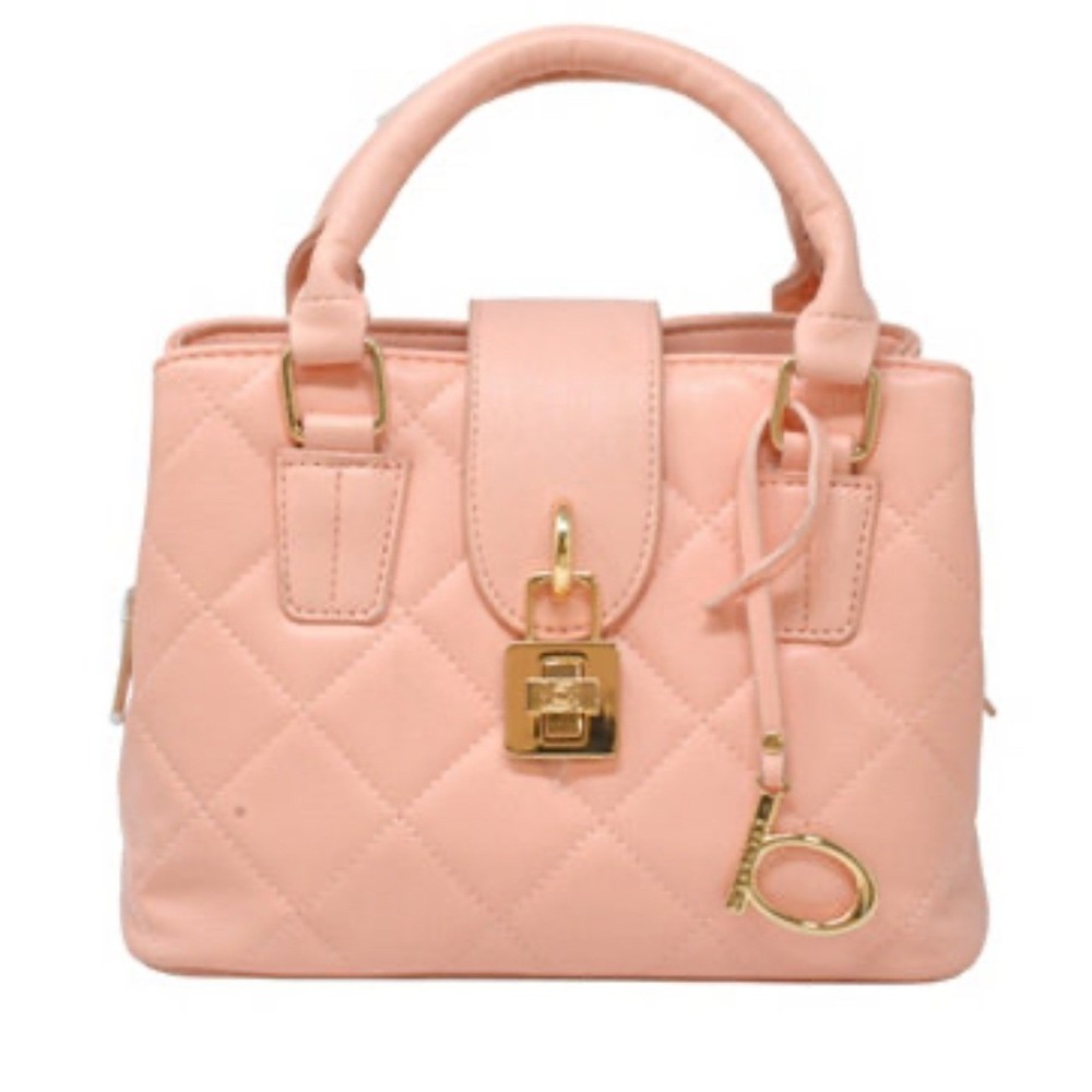 Bebé Quilted‎  Satchel Top Handle Bag Gold Accents Blush Pink Purse